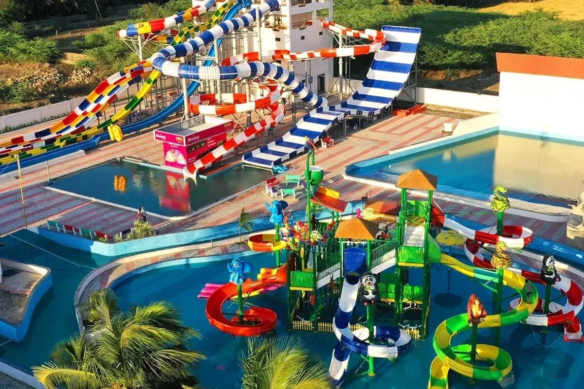 Thrilling water slides at a water park